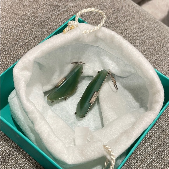 Vintage Sterling Silver Turquoise Agate Crystal Slab Earrings| Statement Jewelry - Picture 6 of 6